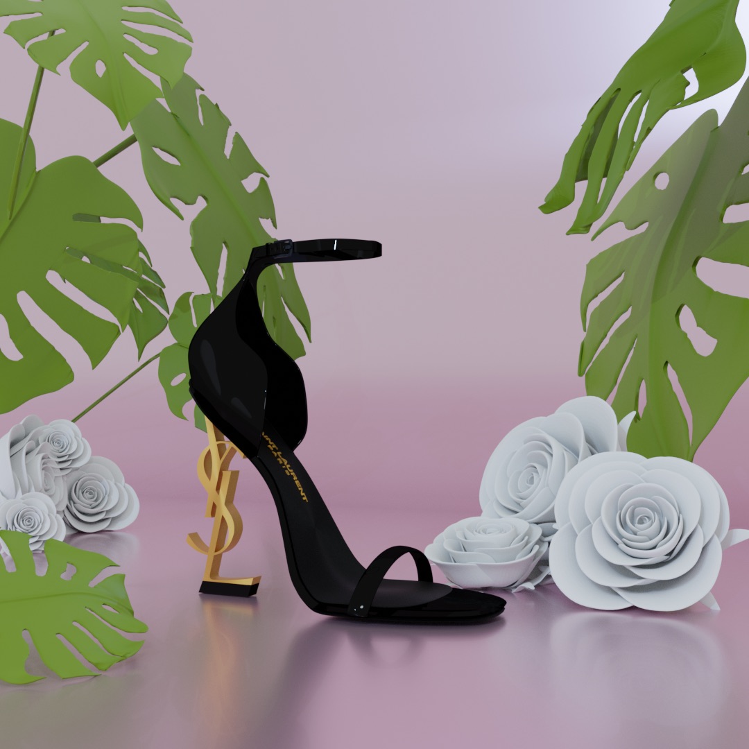 3D render of a high heel among leaves